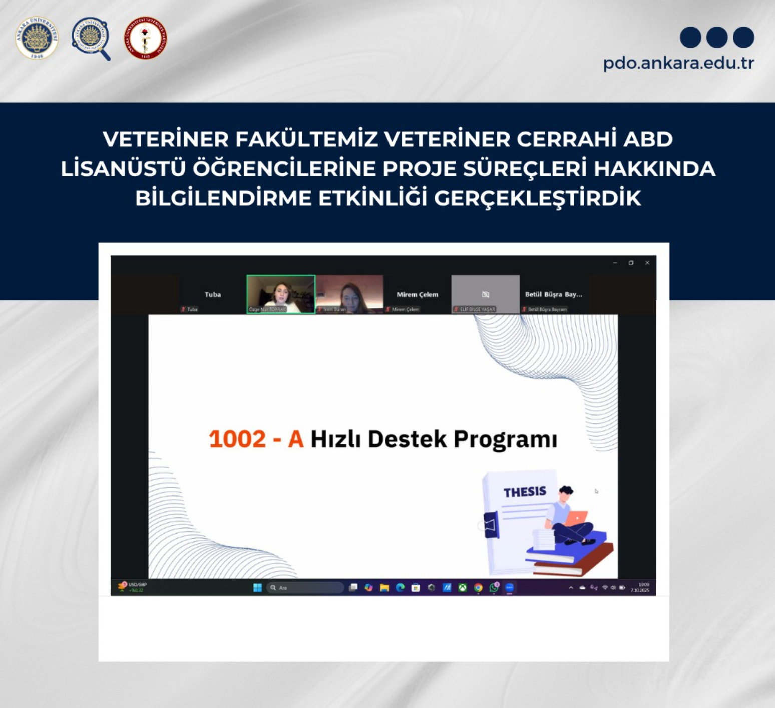 Veteriner Fakültesi Veteriner Cerrahi Anabilim Dalı Lisansüstü Öğrencilerine Yönelik Proje Yazım Eğitimi Gerçekleşti!