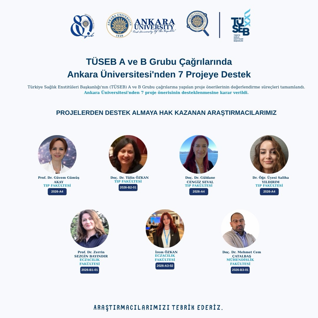 TÜSEB A VE B GRUBU ÇAĞRILARINDA ANKARA ÜNİVERSİTESİ’NDEN 7 PROJEYE DESTEK